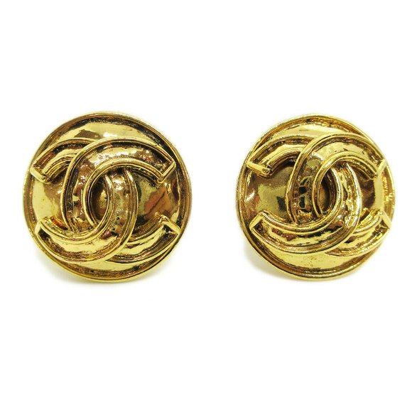 CHANEL CC Button Motif Earrings Gold-Tone Clip-On - Picture 1 of 4